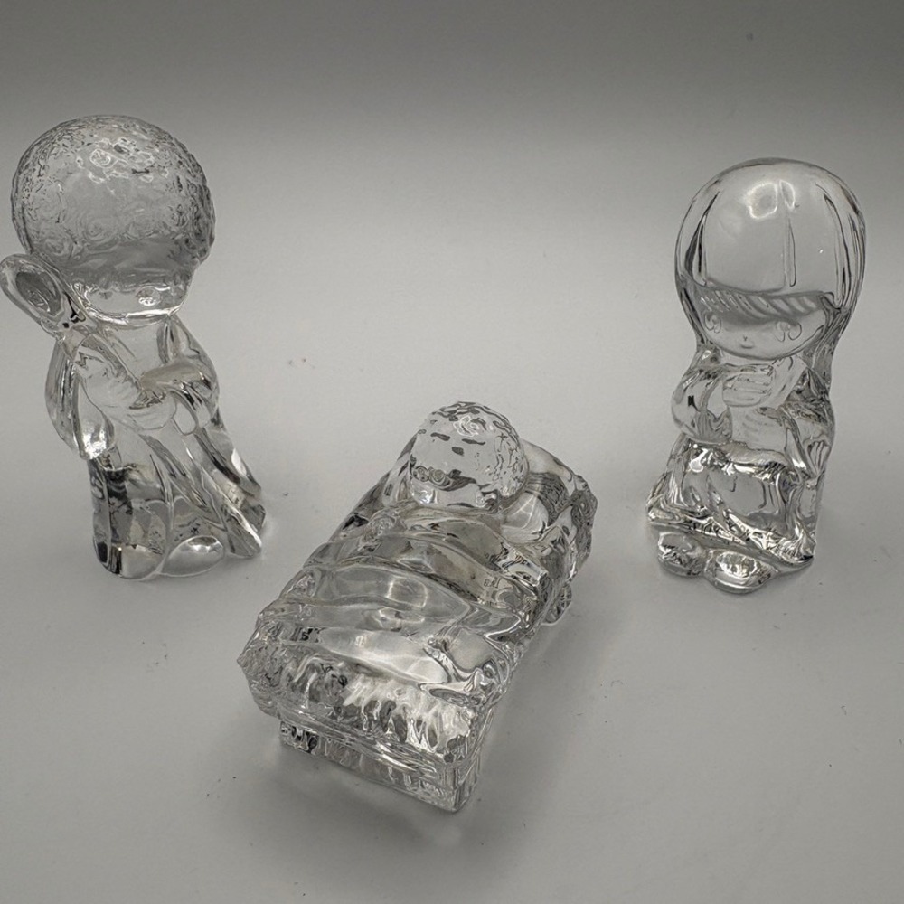 Vtg Precious Moments Crystal Nativity Set 3 Piece O Come Let Us Adore Him 1990